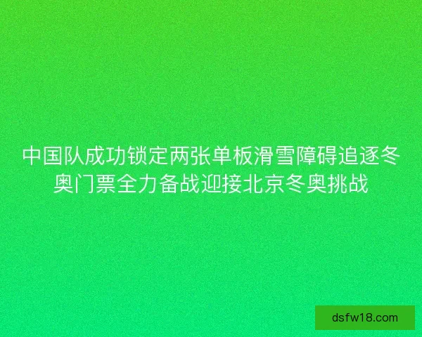 中国队成功锁定两张单板滑雪障碍追逐冬奥门票全力备战迎接北京冬奥挑战